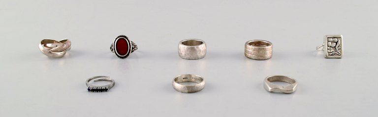 Samling sølvringe, 8 moderne sølvringe.
