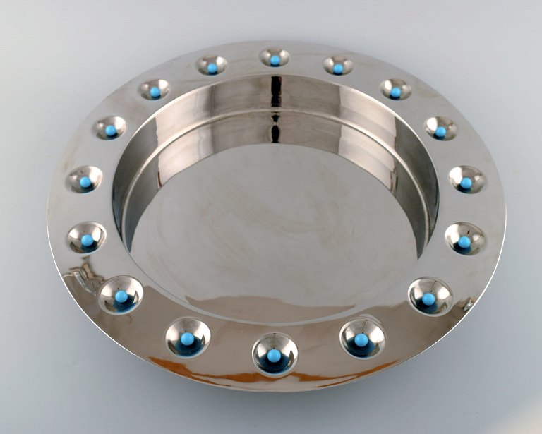 TOBIA SCARPA for Morellato, Italy, a large modern design metal bowl with turquoise balls.