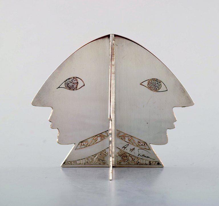 Rare Claude Picasso for Christofle. Sculpture / paper weight in silver plated bronze. Four faces.