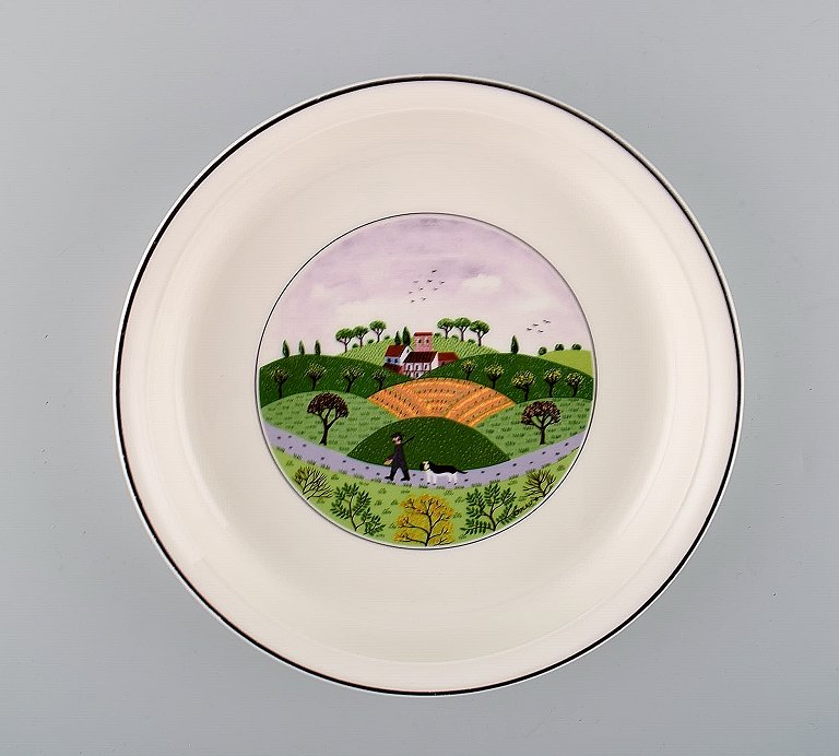 Villeroy & Boch Naif oven proof dish in porcelain decorated with naivist village motif.