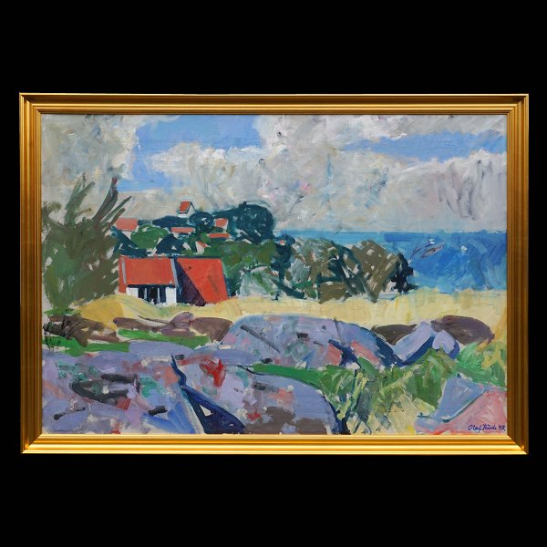 Olaf Rude, 1883-1957, Aussicht von dem Atelier des Künstlers auf Bornholm. Öl auf Leinen. Signiert und datiert 1943. Lichtmasse: 79x114cm. Mit dem Rahmen: 83x118cm