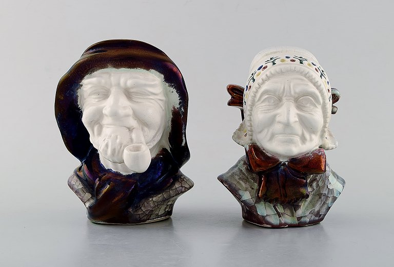 Michael Andersen Ceramics from Bornholm.A pair of heads, national costume, hand painted.