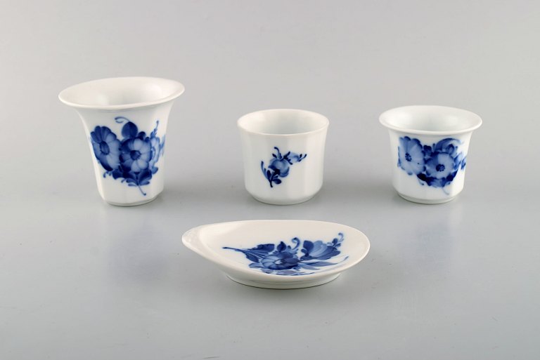 Three "Blue Flower" vases and a small bowl from Royal Copenhagen.