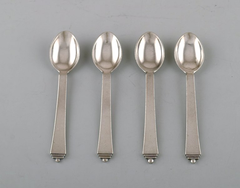 Georg Jensen "Pyramid" silver cutlery. Four coffee spoons in sterling silver.
