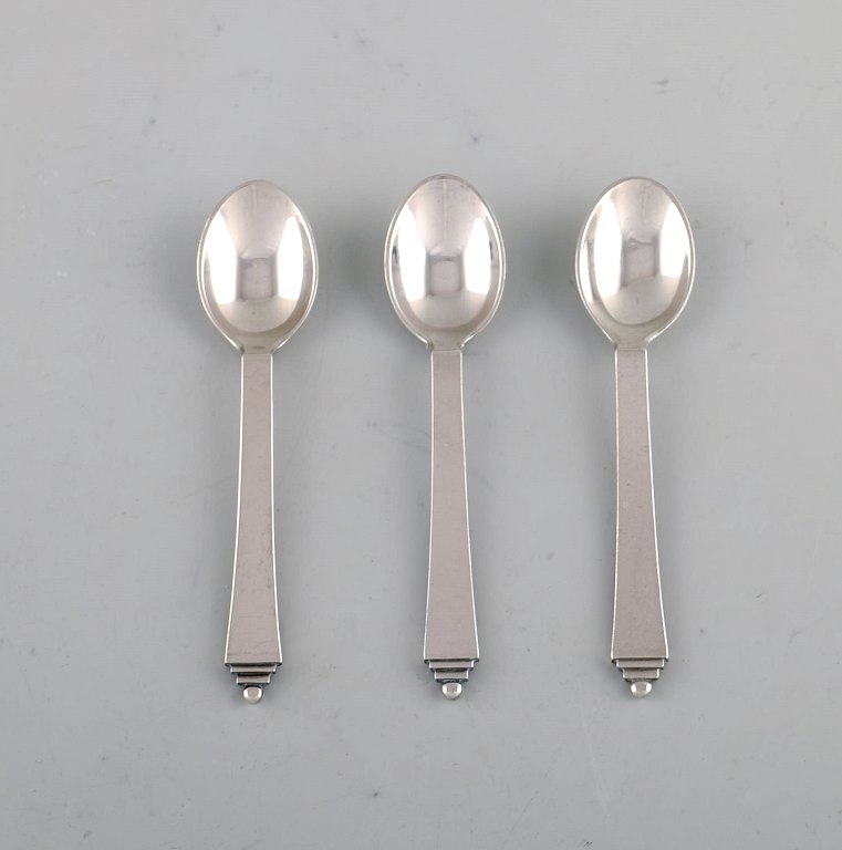 Georg Jensen "Pyramid" silver cutlery. Three coffee spoons in sterling silver. 