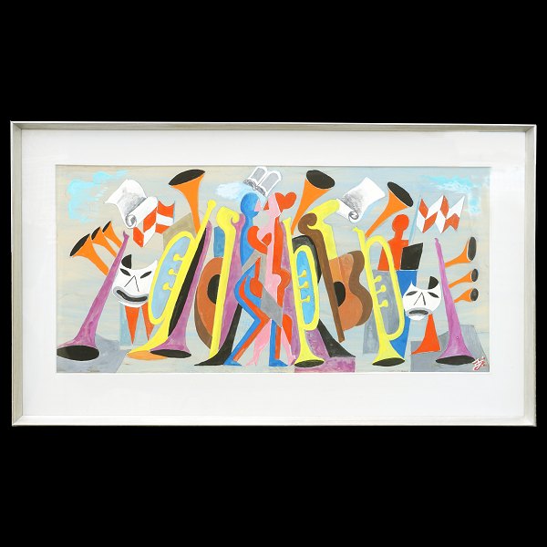 Svend Johansen, 1890-1970: Theater impressions. Signed. Visible size: 55x93cm. with frame: 57x95cm