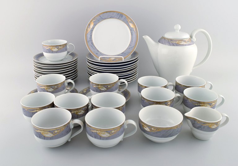 Royal Copenhagen Gray Magnolia. Complete coffee service for 12 people in porcelain. Late 20th century.