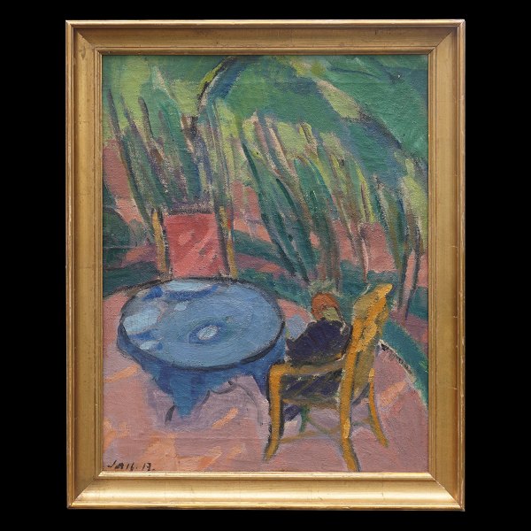 Jais Nielsen, 1885-1961, Öl auf Leinen. Lesende Frau. Signiert und datiert 1913. Lichtmasse: 47x36cm. Mit Rahmen: 55x44cm