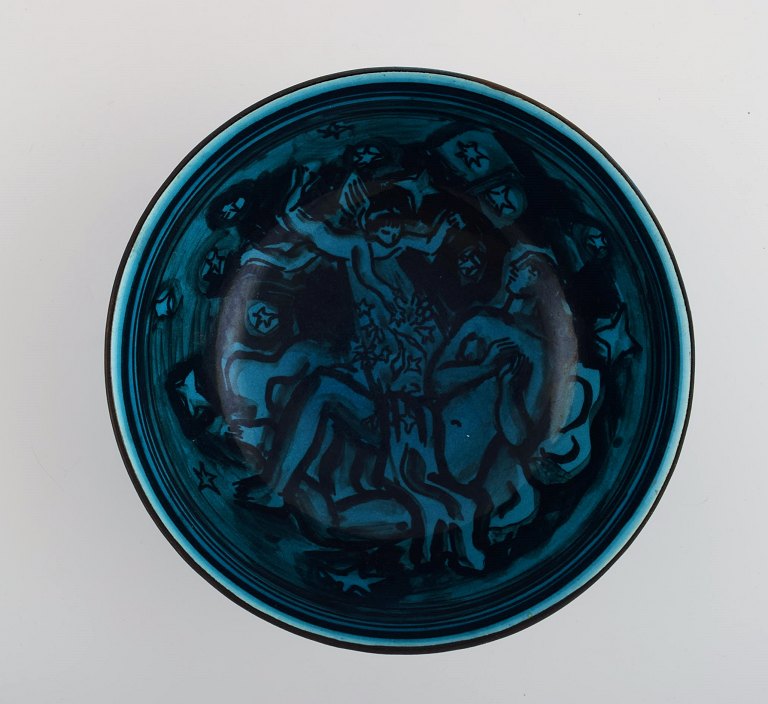 Jais Nielsen for Royal Copenhagen. Unika skål i glaseret keramik med håndmalede 
scener fra det gamle testamente. Dateret 1950. 
