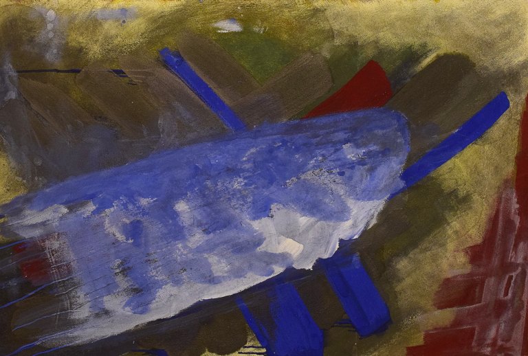 Ole Bjørn Krüger (1922-2007), dansk billedhugger og keramiker. Olie på plade. Komposition. 1960/70