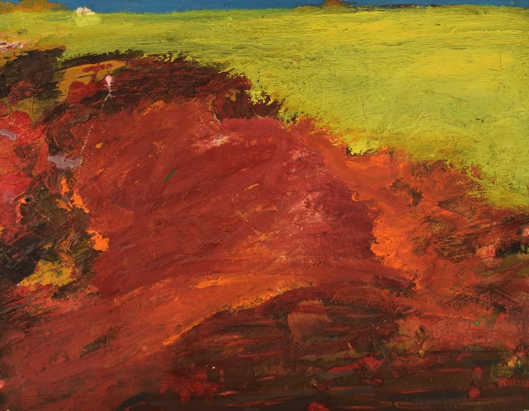 Willard Lindh (1918-2007), Sweden. Oil on canvas. Modernist landscape. 1960s.