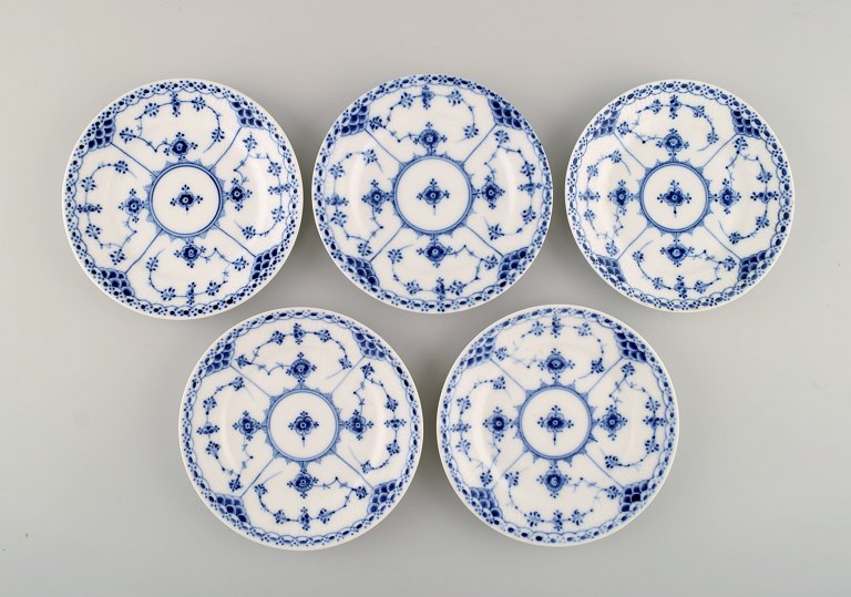 Five antique Royal Copenhagen Blue Fluted Half Lace cake Plates. Model number 
1/653. Dated 1889 - 1922.
