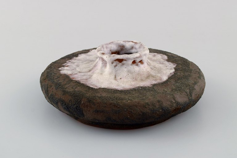 European studio ceramicist. Unique vase in glazed stoneware. 1970s.