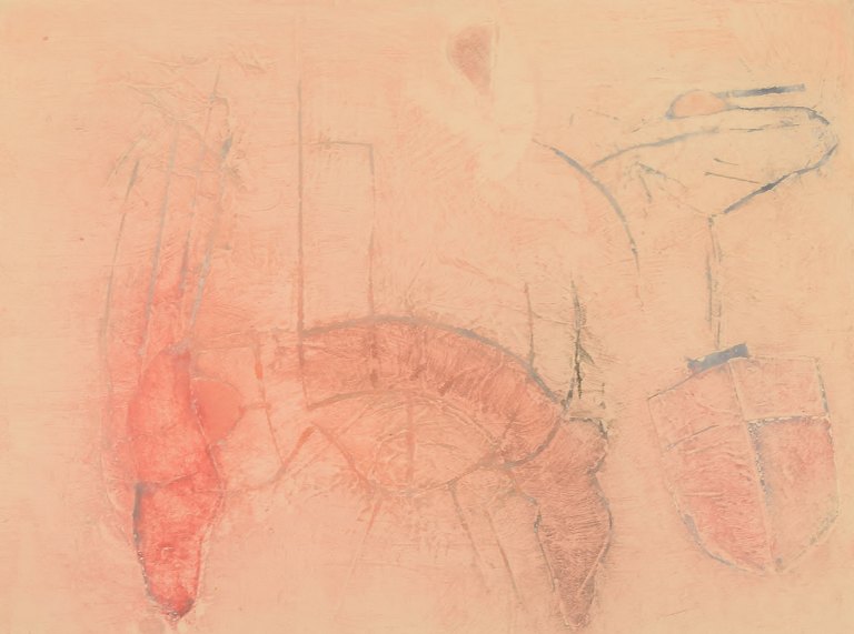 Selma Daffre (b. 1951), listed Brazilian artist. Collograph on paper. "Linhas". 
Numbered 1/9. Dated 1997.
