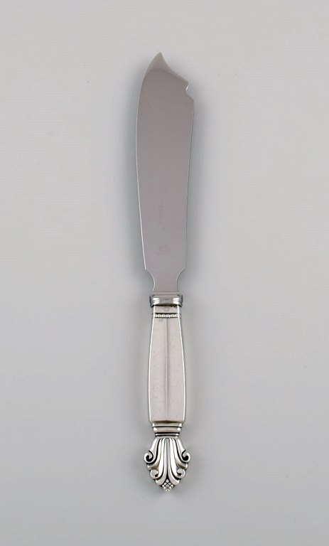 Georg Jensen Dronning lagkagekniv i sterlingsølv og rustfrit stål. 
