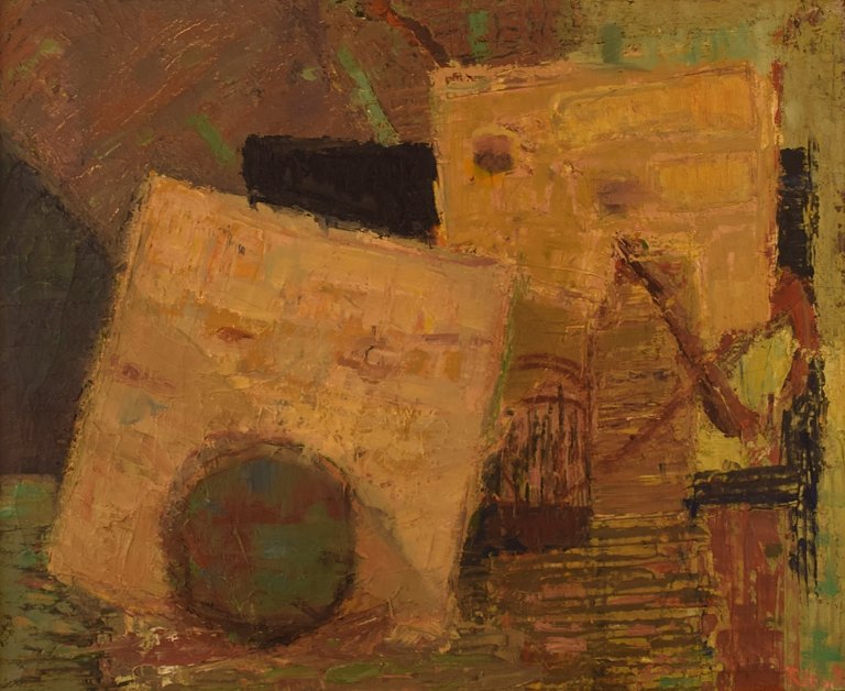 Richard Petersen (b.1914), Danish modernist. Oil on canvas. Mid-20th century. 