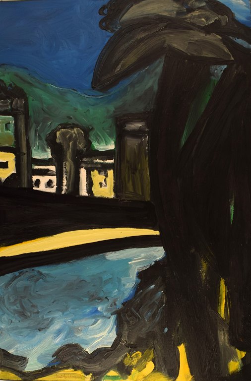 Michel Chapuis (1925 - 2004), listed French artist. Oil on canvas. Modernist landscape. Dated 1988.