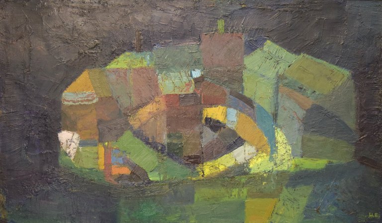 Ulla Ekman-Dahlbäck (1924-2011), listed Swedish artist. Large painting. Oil on canvas. Abstract composition. 1960s.