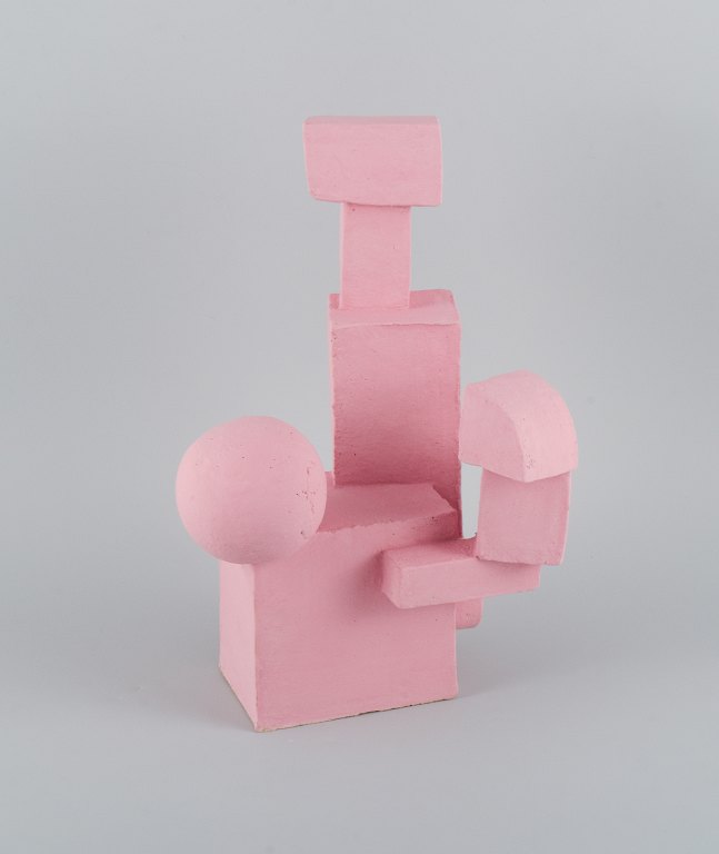Christina Muff, Danish contemporary ceramicist (b. 1971).Cubist stoneware sculpture. Unique. Soft pink, matte glaze.