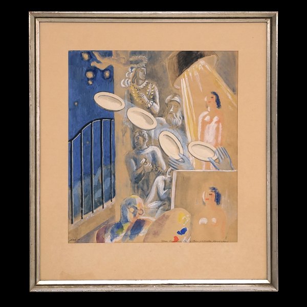 Jais Nielsen, 1885-1961, watercolor. Signed. Visible size: 31x27cm. With frame: 45x41cm