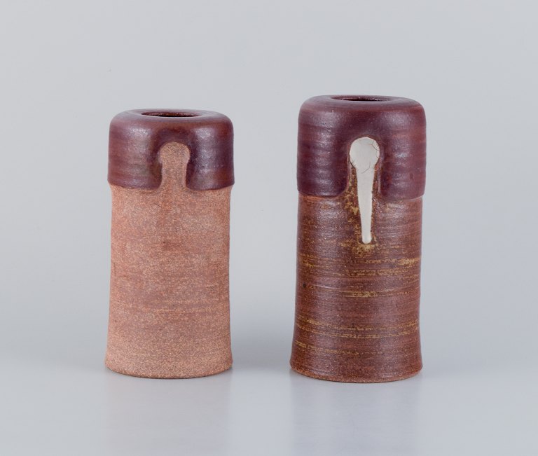 Mogens Nielsen, Nysted, Denmark, two ceramic vases. Handmade.Glazed in brown tones.