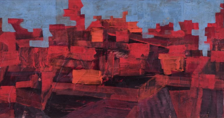 Skandinavisk kunstner, olie på plade. Abstrakt komposition.