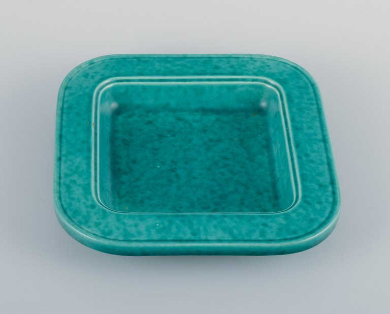Wilhelm Kåge (1889-1960) for Gustavsberg, ceramic square bowl.Classic green glaze from the Argenta series.