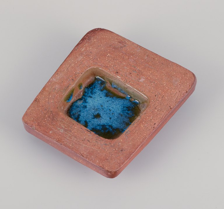 Curt Magnus Addin, own workshop, Swedish ceramic artist.Low unique bowl in a modernist style, made from chamotte clay.