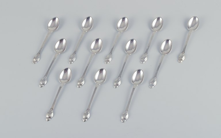 Evald Nielsen No 6, a set of twelve coffee spoons in 830 silver.Hammered finish.