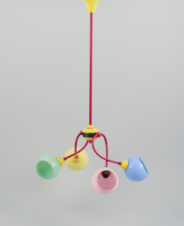 Murano, Italy. "Tutti Frutti" chandelier in colored metal, with mouth-blown polychrome glass shades.