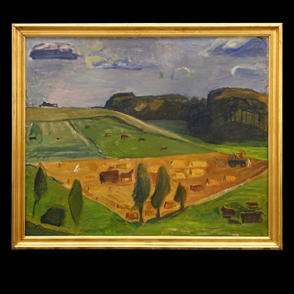 Ebba Carstensen, 1885-1967, Öl auf Leinen. Landschaft. Signiert und datiert 1956. Lichtmasse: 95x114cm. Mit Rahmen: 109x128cm