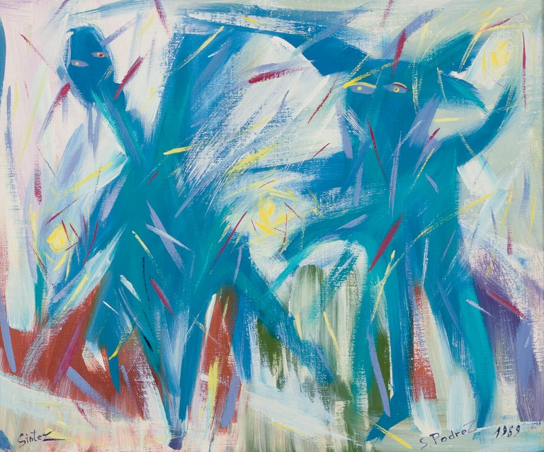 Sergej Podrez (Born 1954), Russian artist. Abstract composition.Titled "Lek i snö" (Play in the Snow).