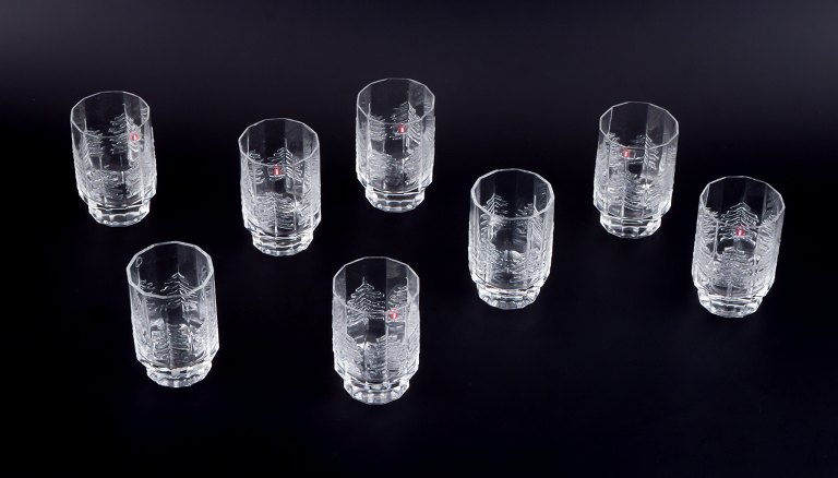 Jorma Vennola for Iittala. Eight "Kuusi" drinking glasses featuring motifs of fir trees.
