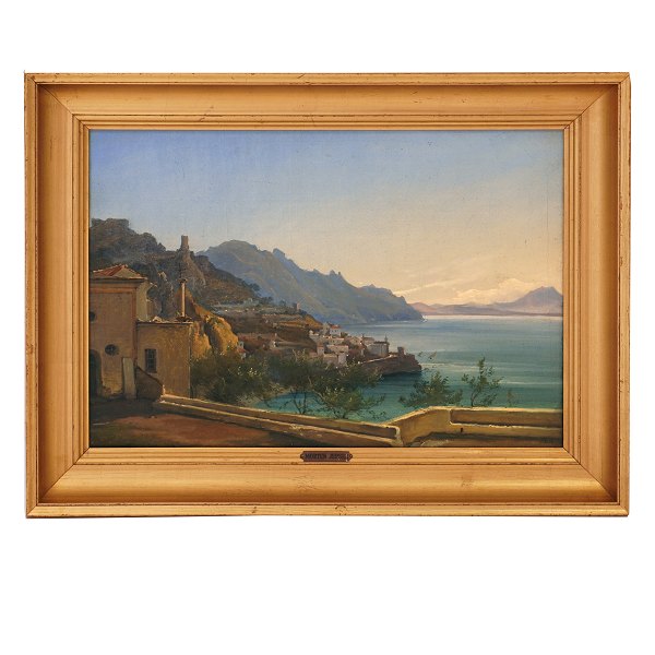 Morten Jepsen, 1826-1903, Öl auf Leinen. Partie von der Küste Amalfis, Italien, um 1866. Lichtmasse: 29x42cm. Mit Rahmen: 39x52cm