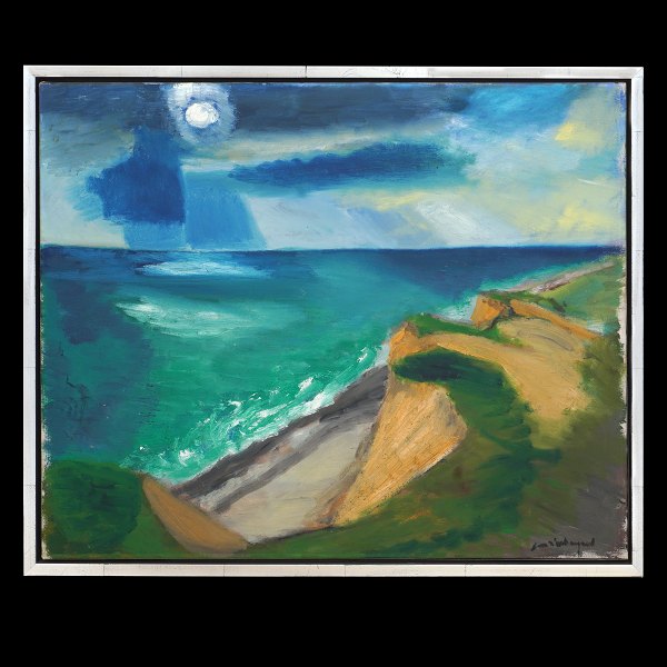 Jens Søndergaard maleri. Jens Søndergaard, 1895-1957, olie på lærred. Landskab ved Bovbjerg. Signeret. Lysmål: 63x75cm. Med ramme: 68x80cm