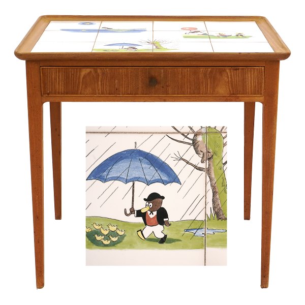 Sjældent flisebord med fliser med motiver af Storm P.s Ping. Udført i kun fire eksemplarer af Storm P. til Storm P.