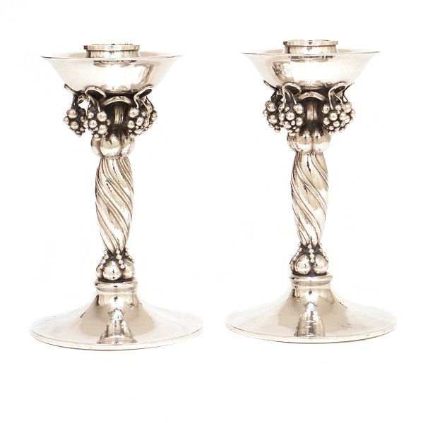 Pair of Georg Jensen sterlingsilver Grape candle sticks 263 after 1945. H: 15cm