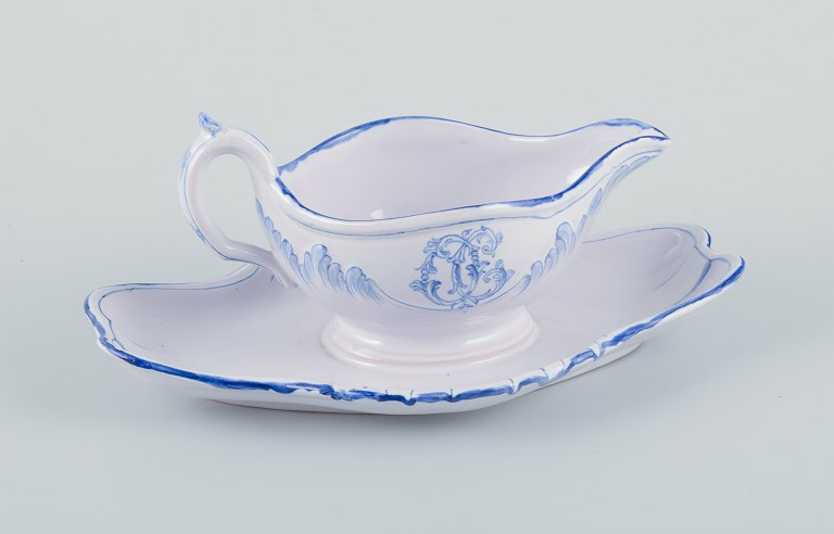 Emile Gallé for St Clement, Nancy. Sauce jug on base in hand-painted earthenware.