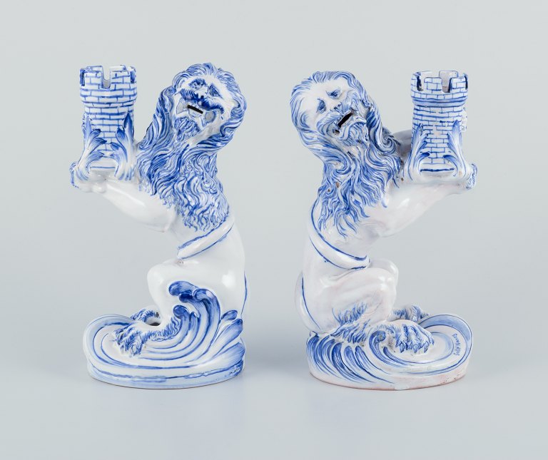 Emile Gallé for Nancy St Clement. A pair of early and large faience candlesticks.