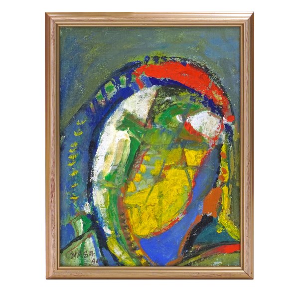 Jørgen Nash maleri. Jørgen Nash, 1920-2004, olie på plade. Signeret og dateret 
1961. Lysmål: 37x28cm. Med ramme: 42x33cm