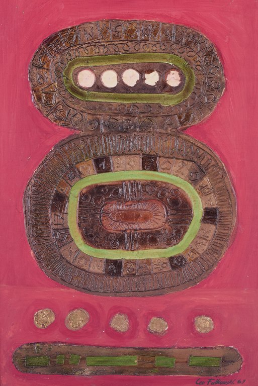 Leopold Falkowski (1913-1994). Polsk kunstner.Olie på plade.Abstrakt komposition.