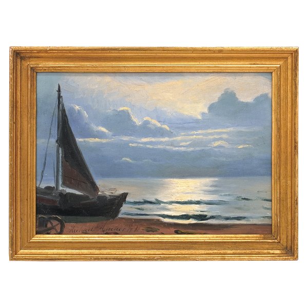 Michael Ancher, 1849-1927, Skagen beach. Signed and dated "Michael Ancher 5/7 
81". Visible size: 22x33cm. with frame: 29x40cm