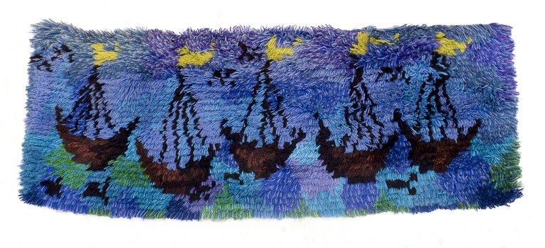 Skandinavisk tekstildesigner.
Rya vægtæppe af bomuld.