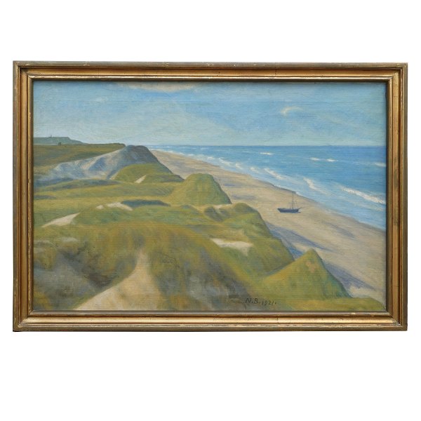 Niels Bjerre, 1864-1942, oil on canvas. Landscape, Denmark. Signed and dated 
1921. Visible size: 53x81cm. With frame: 62x90cm
