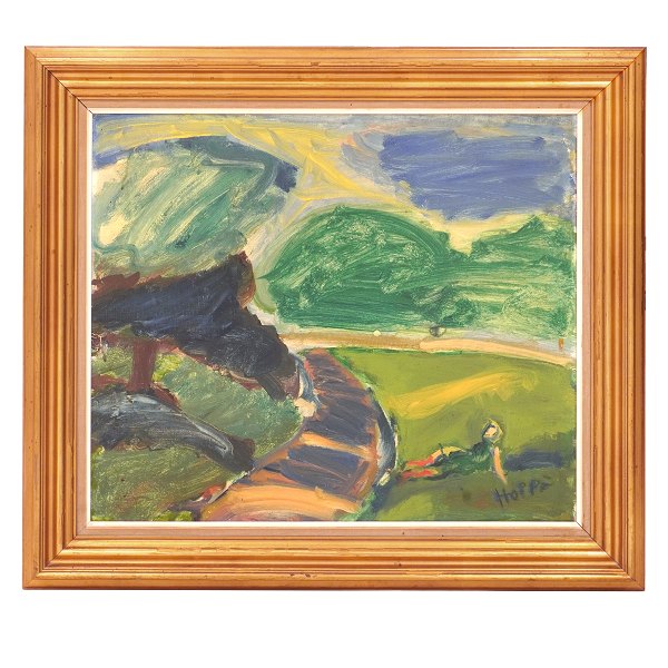 Erik Hoppe, 1897-1968, oil on canvas. Landscape, Copenhagen. Signed. Visible 
size: 56x66cm. With frame: 76x86cm