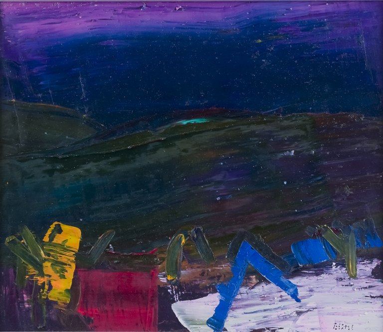 Lars Bertle (b. 1925), listed Swedish artist.
Oil on board. 
Abstract composition.