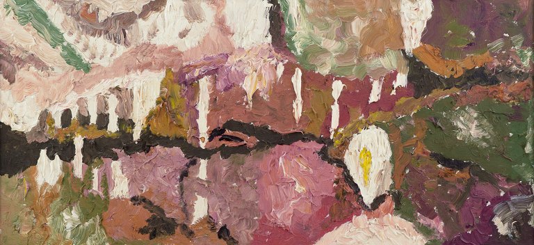 Erik Percy Emricsson, svensk kunstner. 
Olie på lærred. Lummelundagrottorna på Gotland.