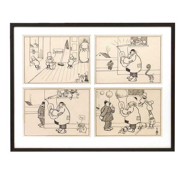 Robert Storm Petersen, 1882-1949. Four original drawings, ink & pencil, 1913-16. 
Size with frame: 52x65cm