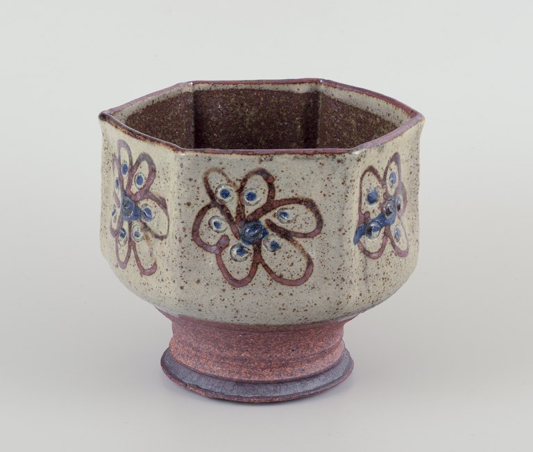 Birgit Krog, Danish ceramist.
Unique hexagonal ceramic vase.