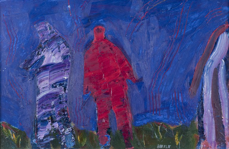 Lars Bertle, Svensk kunstner.
Olie på lærred.
To personer i landskab, abstrakt stil.